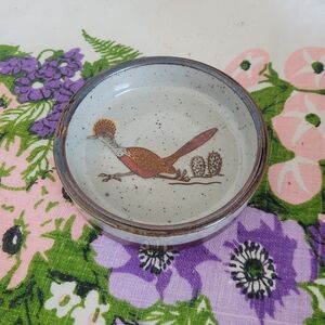 Vintage Ceramic Roadrunner Bird Trinket Dish Stoneware